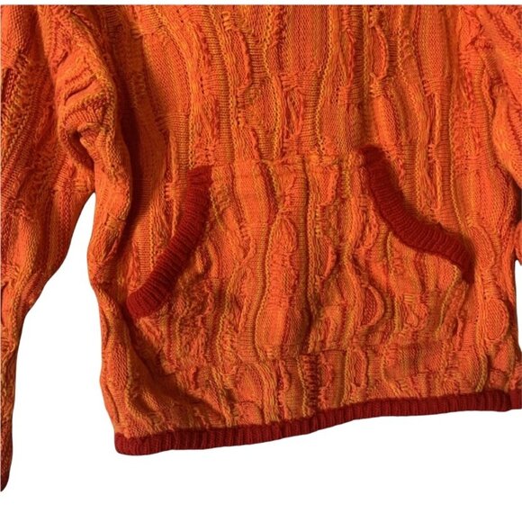 Vintage Neon Orange Knit 100% Acrylic Hooded Sweater 4T - Picture 2 of 6